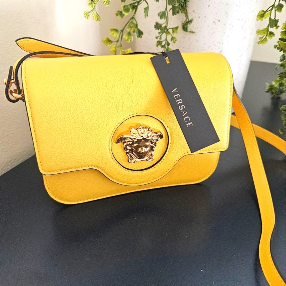 Versace Yellow Crossbody Bag with Gold Medusa. BNWT